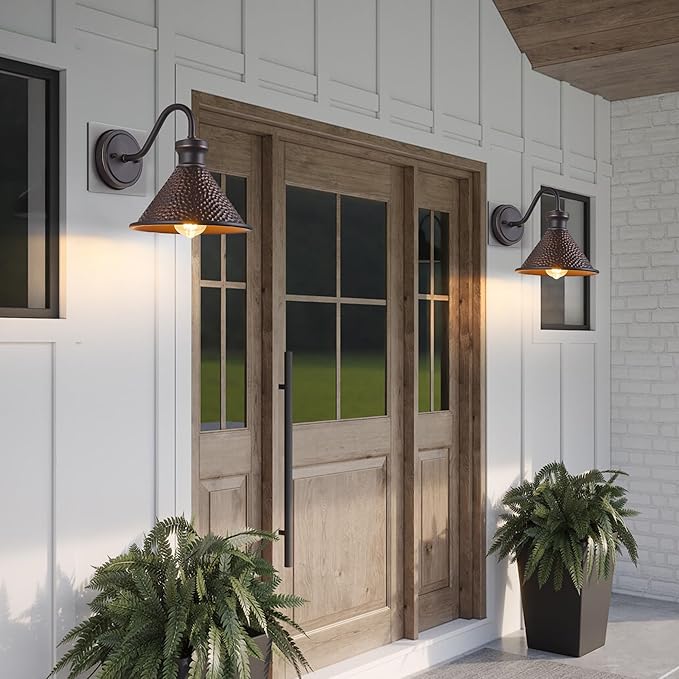 Gooseneck Outdoor Wall Light Fixtures, 2-Pack Farmhouse Barn Lights for Porch, Industrial Oil-Rubbed Bronze Exterior Wall Sconce for Garage, Patio, E26 Base Anti-Rust, Bulb not Included-HomvellaHome