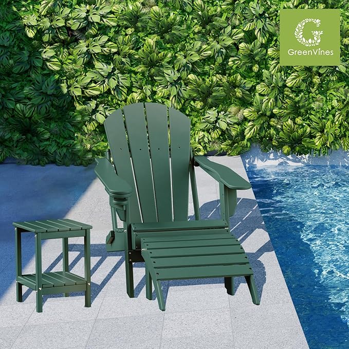 GREENVINES Adirondack-Ottoman | Set of 4 | HDPE Plastic | Outdoor Footrest | All Weather | Foot Rest | Foot Stool | Forest | for Adirondack Chair | for Patio Backyard Pool-HomvellaHome