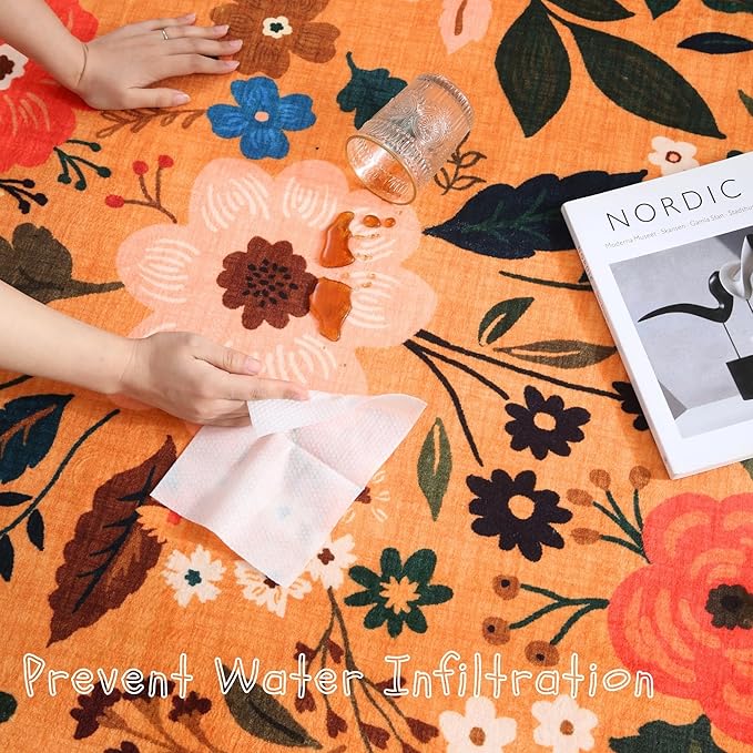 Living Room Rug 5x7 Rug Machine Washable Boho Area Rug Non Slip Floral Vintage Low Pile Large Rugs for Living Room, Bedroom, Farmhouse, Dining Room, Kids Playroom(Yellow)-HomvellaHome