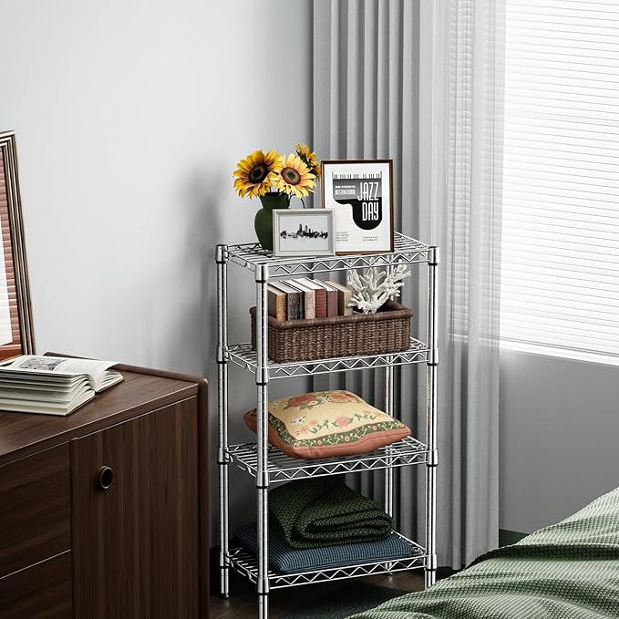 1000 lbs 4 Tier Shelf Metal Storage Shelves Wire Rack Closet Organizers with PP Board for Garage Kitchen Bathroom Laundry Chrome 11.8" D x 21.7" W x 39.5" H-HomvellaHome