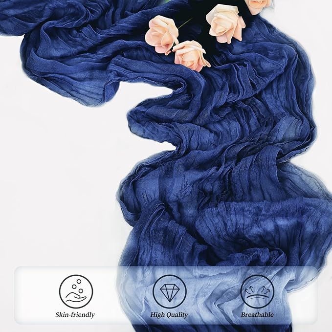 10FT 12 Pack Royal Blue Cheesecloth Table Runner 20 x 120 Inch Long Rustic Gauze Cheese Cloth Table Runner for Wedding Bridal Baby Shower Table Decorations Boho Fabric Sheer Birthday Party Table Decor-HomvellaHome