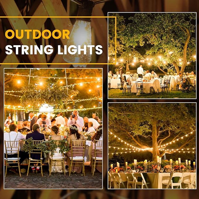 100FT Outdoor String Lights, LED Patio Lights with 50+3 ST38 Vintage Edison Shatterproof Bulbs, IP65 Weatherproof Outside Hanging Lights for Backyard Bistro Cafe Garden(50FTx2)-HomvellaHome