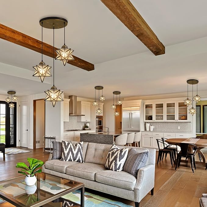 Glass Glam Chandelier Star Pendants Light Fixture Modern Elegant Ceiling Hanging Lights Included LED Warm Light Bulbs Oiled Bronze-HomvellaHome