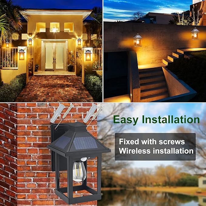 2 Pack Solar Wall Lanterns Outdoor with 3 Modes, Dusk to Dawn Motion Sensor LED Sconce Lights IP65 Waterproof, Exterior Front Porch Security Lamps Wall Mount Patio Fence Garage Decorative-HomvellaHome