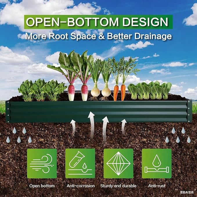 GARDMAX 8x4x1FT Galvanized Raised Garden Bed Kit, Metal Planter Boxes Outdoor with Easy Assembly, Large Garden Bed for Vegetables, Fruits, Flower, Herbs Rectangle Dark Green-HomvellaHome