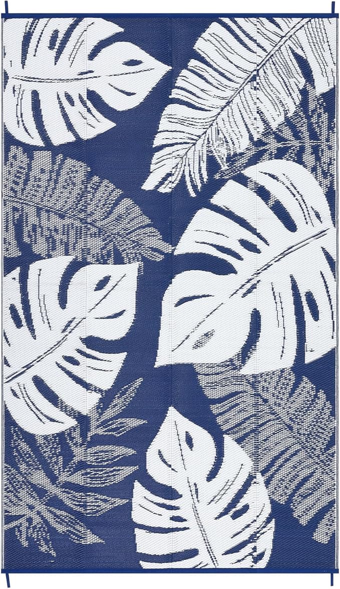 GAOMON Waterproof Plastic Straw Rug 9x12 Outdoor Patio Rugs, Reversible Modern Camping Mat with Bag & Stakes, UV Resistant & Easy to Clean Outdoor Carpet for RV, Deck, Balcony, Blue-HomvellaHome