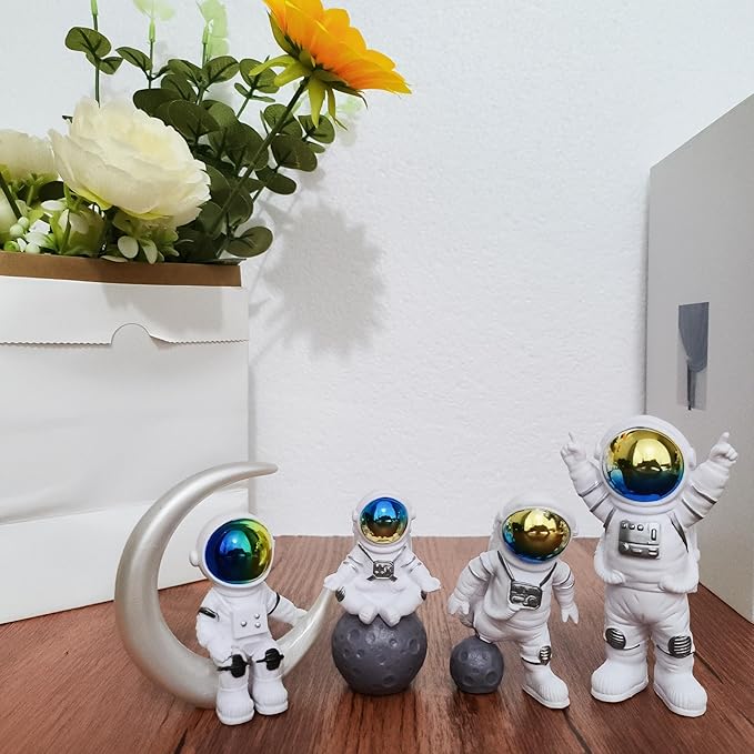 Gradient Astronaut Statues Set of 4, Spaceman Figurines Space Theme Party Nursery Home Office Decor-HomvellaHome