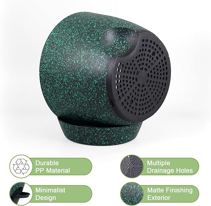 12/10/9 inch Large Self Watering Pots, Planter, Plant Pots with Mesh Drainage Holes for Indoor Outdoor Garden Plants, Plastic Flower Pots with Deep Reservoir, Black with Green Speckles-HomvellaHome