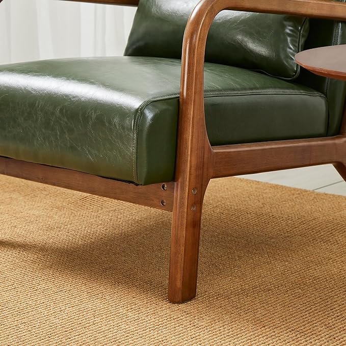 Glitzhome 2 Set Mid Century Hunter Green Accent Armchair, Single Reading Armchair PU Leather Lounge Chair with Walnut Ruberwood Frame-HomvellaHome