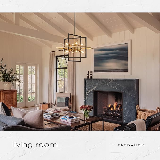 18.9'' Black Gold 8-Light Sputnik Chandelier Modern Industrial Adjustable Hanging Geometric Pendant Light Fixture for Entryway Foyer Stairway Hallway Bedroom Living Room Kitchen Island-HomvellaHome