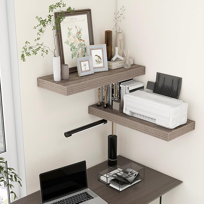 12 Inch Deep Floating Shelves for Wall | 30 Inch Floating Shelves Set of 2 | Rustic Grey Wood Shelves for Living Room Bathroom Laundry Room Bedroom Kitchen Home Office - Rustic Grey-HomvellaHome