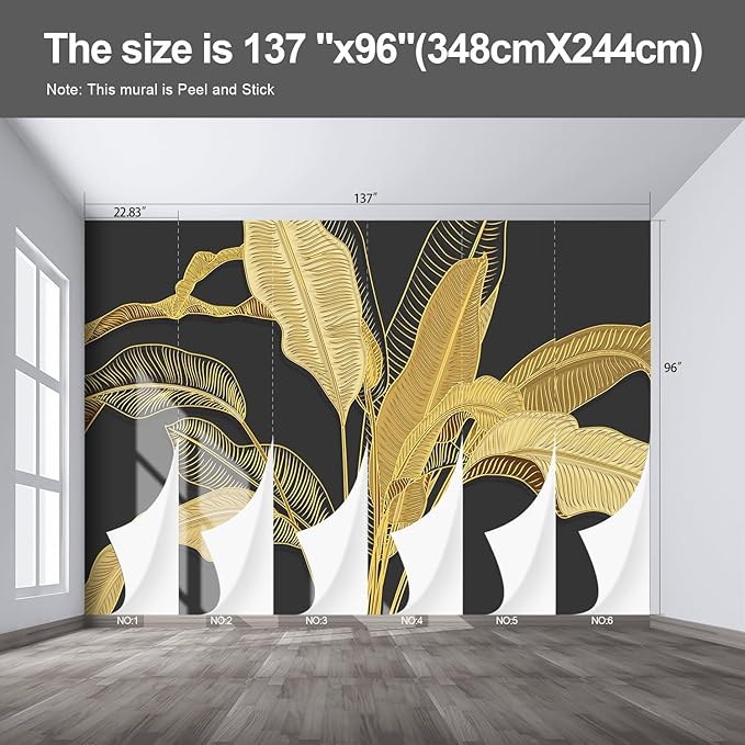 Gold Banana Leaf Wall murals Peel and Stick Wallpaper for Bedroom Living Room - 96"x137"-HomvellaHome