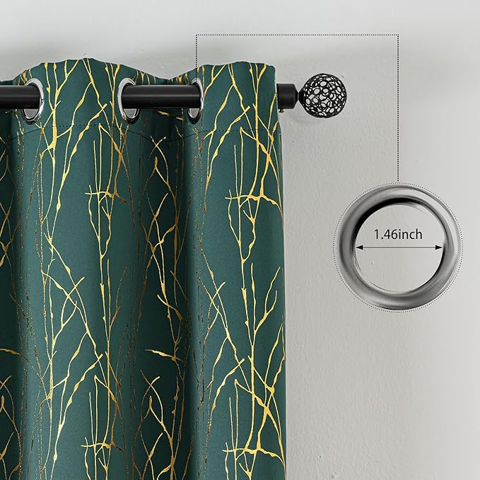 Grommets Blackout Long Window Curtains Green Gold-52W*84L 2PCS Drapes for Bedroom-HomvellaHome