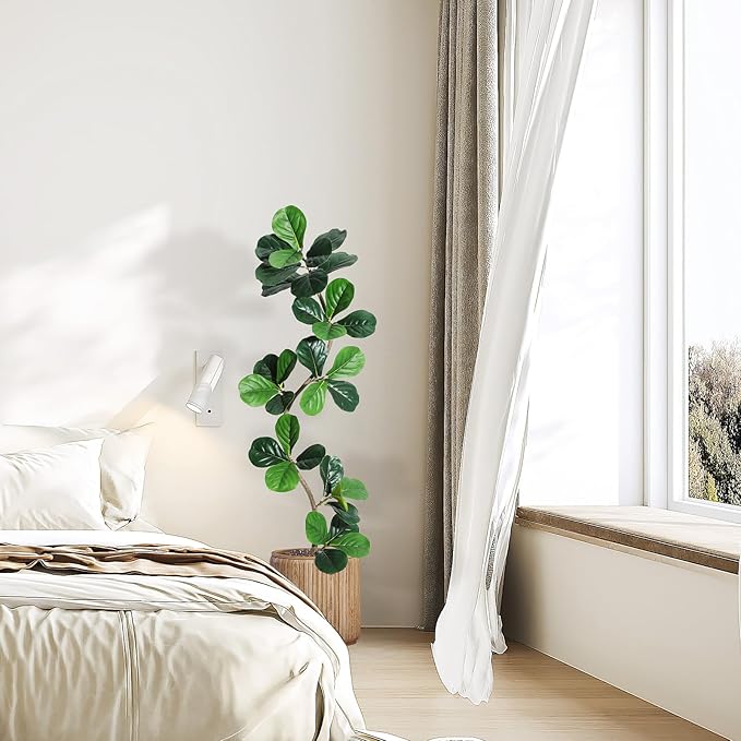 GarveeHome Fiddle Leaf Fig Artificial Tree with White Planter,5ft Faux Plants Indoor with Moss, Fake Rubber Tall Fake Floor Plant in Pot - Artificial Trees for Home Office Living Room Decor-HomvellaHome
