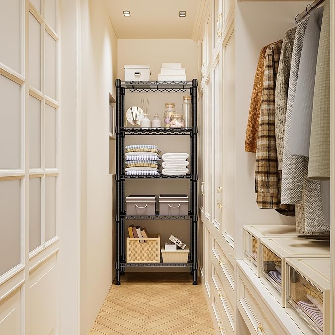 1250 lbs 5 Tier Shelf Metal Storage Shelves Wire Rack Closet Organizers for Garage Kitchen Bathroom Laundry Black 11.8" D x 23.6" W x 59.5" H-HomvellaHome