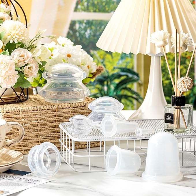 16 Pcs Silicone Cupping Therapy Set Anti Cellulite Cup Vacuum Suction Massage Cup Silicone Cupping Therapy Set for Cellulite Reduction Myofascial Release Massage Therapist Home Use (Clear)-HomvellaHome