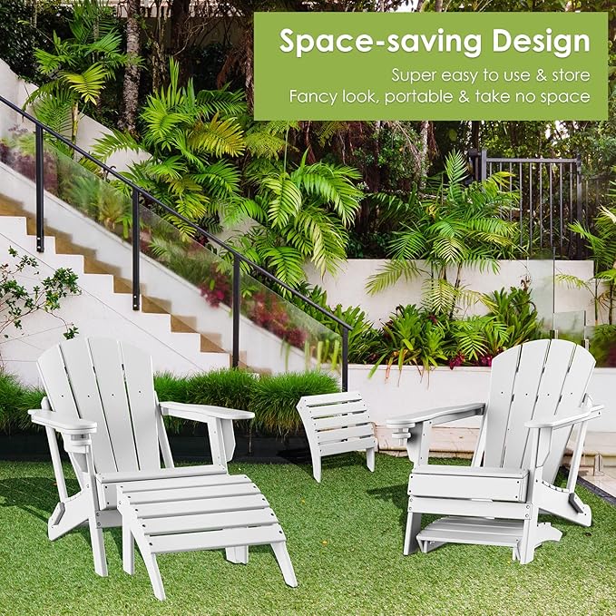 GREENVINES Adirondack-Ottoman | HDPE Plastic | Outdoor Footrest | All Weather | Foot Rest | Foot Stool | White | for Adirondack Chair | for Patio Backyard Pool-HomvellaHome