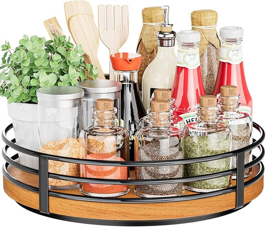 10" Lazy Susan Turntable Organizer - Wood Round Lazy Susan for Cabinet Kitchen Countertop Dining Table Pantry Cupboard Bathroom Coffee Bar Storage Home Decor-HomvellaHome