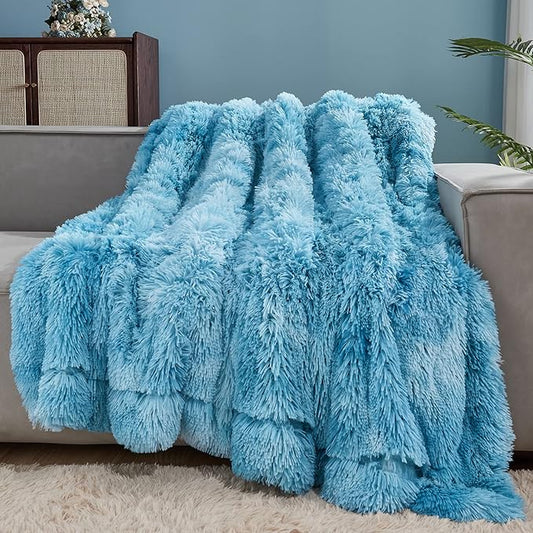 GONAAP Fuzzy Faux Fur Throw Blanket Tie-dye Ocean Blue Super Soft Cozy Plush Fuzzy Shaggy Blanket for Couch Sofa Bed (Tie-dye Ocean Blue, Throw(50"x60"))-HomvellaHome