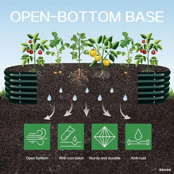 Gardmax Galvanized Raised Garden Bed, Lightweight Planter Boxes Outdoor with Easy Assembly, Large Garden Bed for Vegetables, Fruits, Flower Dark Green 8FT-HomvellaHome