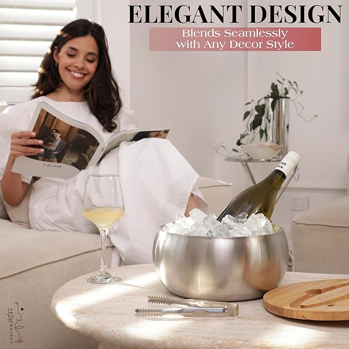 Gusto Nostro 4.1L Insulated Ice Bucket with Lid and Tongs, Double Wall Stainless Steel Ice Bucket Large, BPA Free Ice Bucket for Cocktail Bar, Keeps Champagne, Wine, Beer Chill for Parties-HomvellaHome