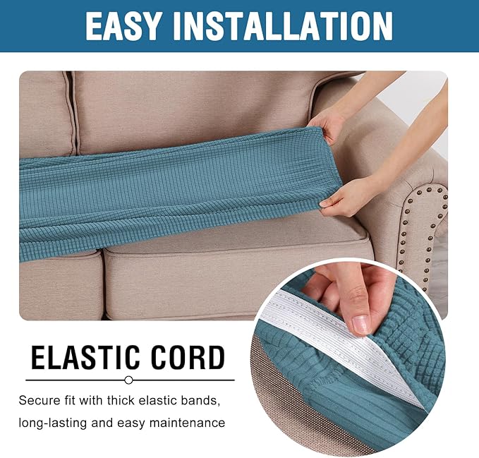 H.VERSAILTEX Super Stretch Individual Seat Cushion Covers Sofa Covers Couch Cushion Covers Slipcover Sets Thick Jacquard Textured Twill Fabric (1 Piece Sofa Cushion Cover, Storm Blue)-HomvellaHome