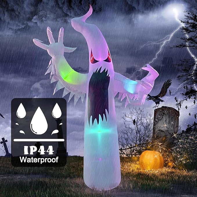 12FT Halloween Inflatables Giant White Ghost, Halloween Inflatable Outdoor Decoration, LED Colored Lights, Scary Red Eyes, Devil Claws, for Indoor and Outdoor Halloween Blow Ups Party Decorations-HomvellaHome