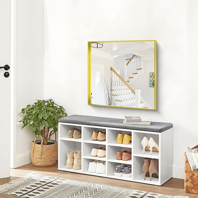 Gold Bathroom Mirror, 30x30 Inch Rectangular Framed Mirror, Large Wall Mounted Bathroom Vanity Mirror Over Sink for Bedroom,Restroom, Living Room, Hangs Vertically or Horizontally-HomvellaHome