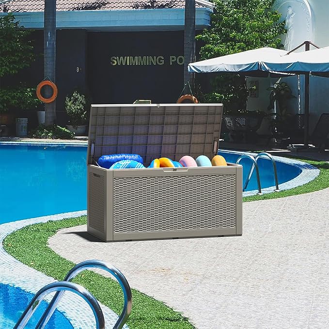 100 Gallon Deck Box Lockable Rattan Outdoor Storage Box waterproof Outdoor Container for Patio Furniture Cushions, Pillow-HomvellaHome