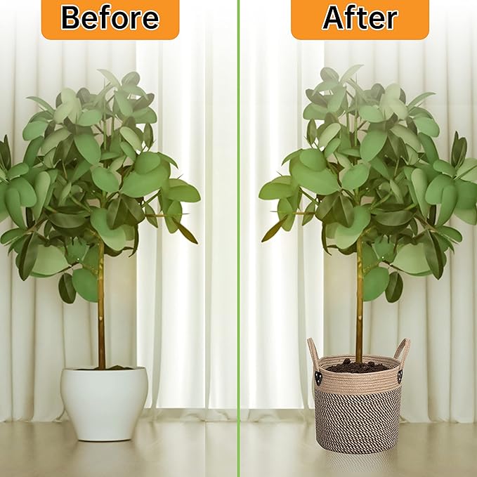 14"x12" Natural Jute Rope Woven Storage Basket with Handles for Plant, Blankets,Toys,Clothes,Shoes - Living Room Home Decor,Multifunctional Basket for Organizer,Picnic,Artificial Tree-HomvellaHome