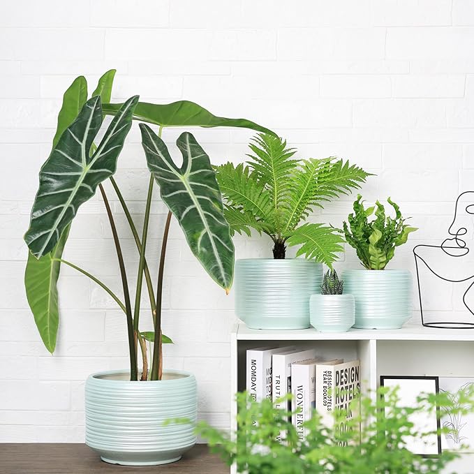 10 Inch Ceramic Plant Pot with Drainage – Large Flower Pot for Indoor Outdoor Plants, Modern Decorative Planter for Patio, Balcony, Garden, or Home Decor-HomvellaHome