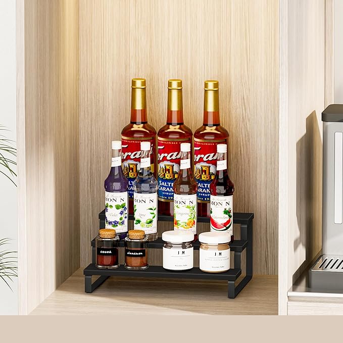 Giikin 3 Tier Spice Rack, Cabinet Organizer Shelf, Wooden Spice Rack for Countertop, Kitchen Counter Storage Shelves Cupcake Stand Holder Display Stand, Black-HomvellaHome