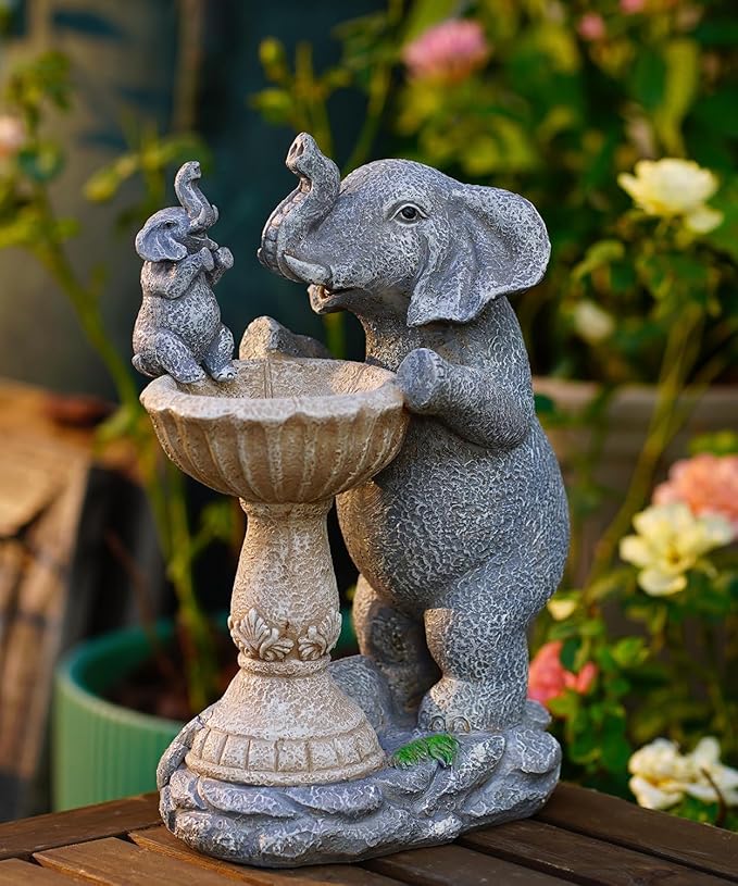Garden Elephant Statues for Bird Bath: Outdoor Sculptures for Lawn Patio Yard Balcony Porch - Unique Gifts for Mother Grandma-HomvellaHome