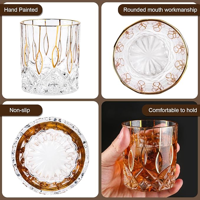 Gold Rim Whiskey Glasses Set of 2,Crystal Old Fashioned Glasses-Luxury Gold Collection,Perfect for Scotch Bourbon Rocks Cognac Vodka Gin Tequila Rum Liquor,Whiskey Gifts for Men-HomvellaHome