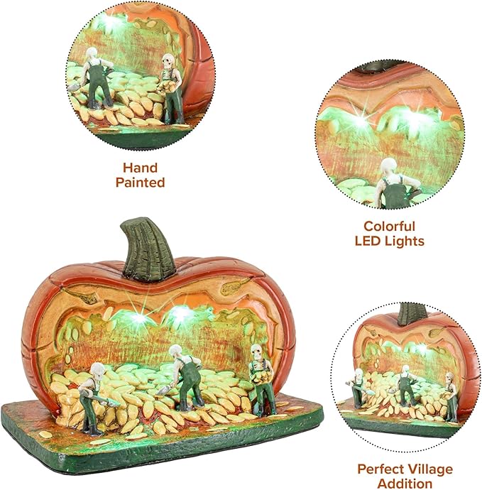 Gourd Gathering Ghouls Pumpkin Theme Spooky Halloween Village Porcelain Colorful LED Lights 7.75" x 6" x 5.75"-HomvellaHome