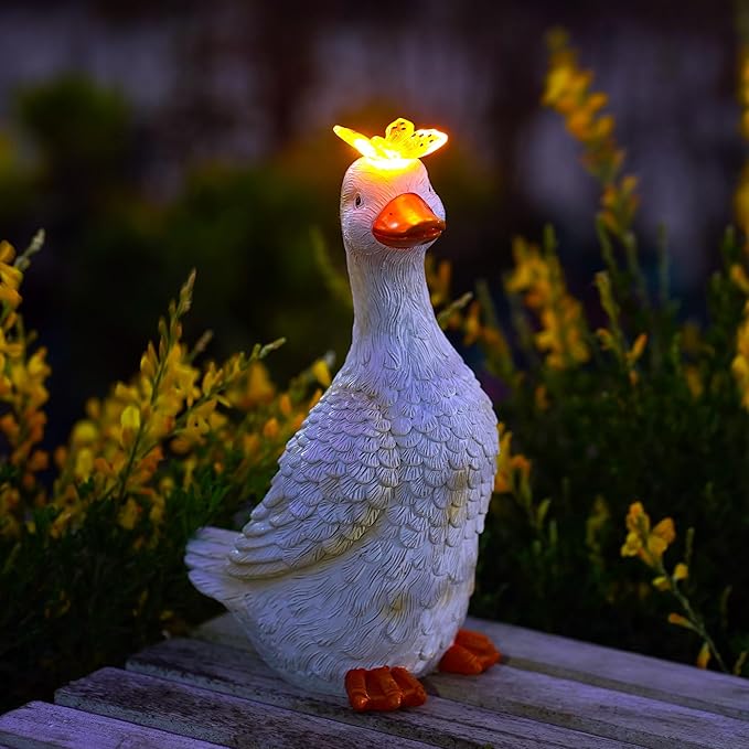 Goodeco Porch Goose Statue with Butterfly - Outdoor Garden Goose Decor for Yard, Unique Gifts for Mom & Garden Lovers (Off White)-HomvellaHome