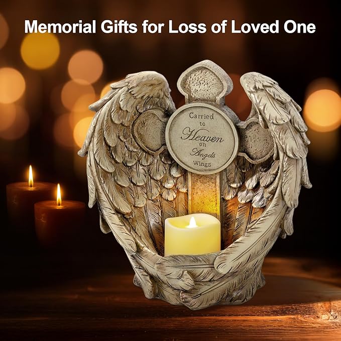 12" Solar Angel Wing Cross Garden Lights, Waterproof Memorial Grave Decorations Sympathy Gifts for Cemetery Outdoors Lawn Yard Home Patio Decor-HomvellaHome