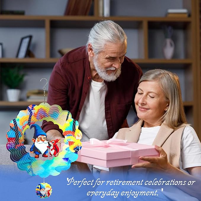 Gnomes Hanging Wind Spinners,12 Inch 3D Garden Spinner Kinetic Art Garden Decorations，Stainless Steel Reflective Wind Spinners for Yard-HomvellaHome