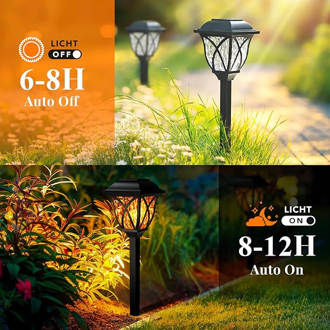 GIGALUMI Solar Lights Outdoor Waterproof, 8 Pack Flickering Flame LED Lights, Garden Decor for Yard, Patio, Landscape, Planter, Walkway-HomvellaHome