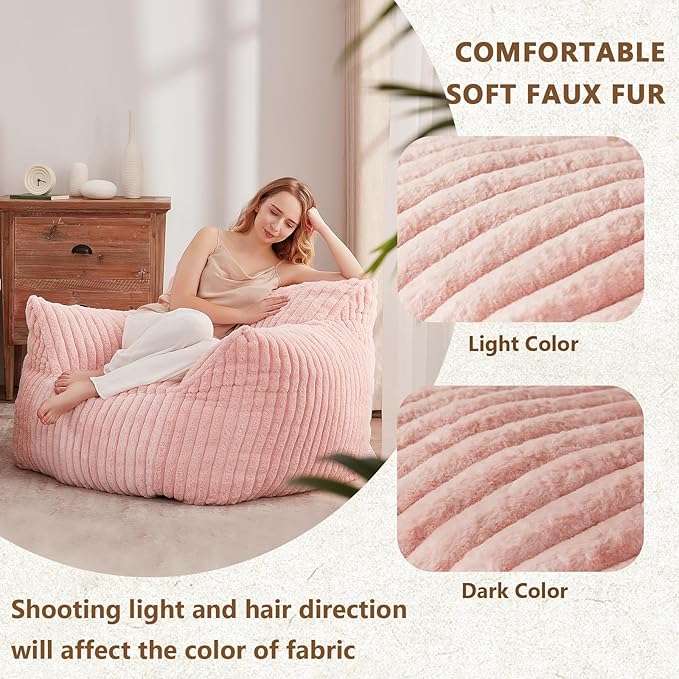 Giant Bean Bag Chairs for Adults Teens, Large Bean Bag Sofa Chairs with Filling Comfy Fuzzy BeanBag Chair with Armrests for Bedroom Living Room Reading-HomvellaHome