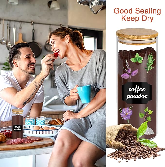 16 oz 20 pcs Glass Jars with Bamboo Lids, Stackable Clear Food Storage Jars, Airtight Kichen Glass Pantry Storage Containers with Lids for Rice, Candy, Sugar, Flour, Nuts, Cookie, Spice-HomvellaHome