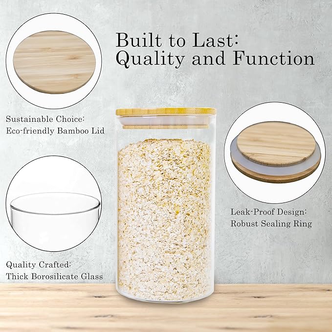 Glass Storage Jars Set Elegant Containers with Airtight Bamboo Lids, Perfect for Kitchen Organization - Flour, Rice, Pasta, Sugar, Coffee Beans, Accessories Included (2 packs(37oz / 110oz))-HomvellaHome