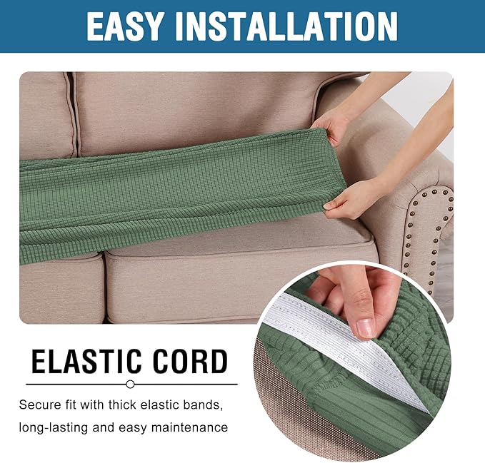 H.VERSAILTEX Super Stretch Individual Seat Cushion Covers Sofa Covers Couch Cushion Covers Slipcover Sets Thick Jacquard Textured Twill Fabric (1 Piece Loveseat Cushion Cover, Loden Frost)-HomvellaHome