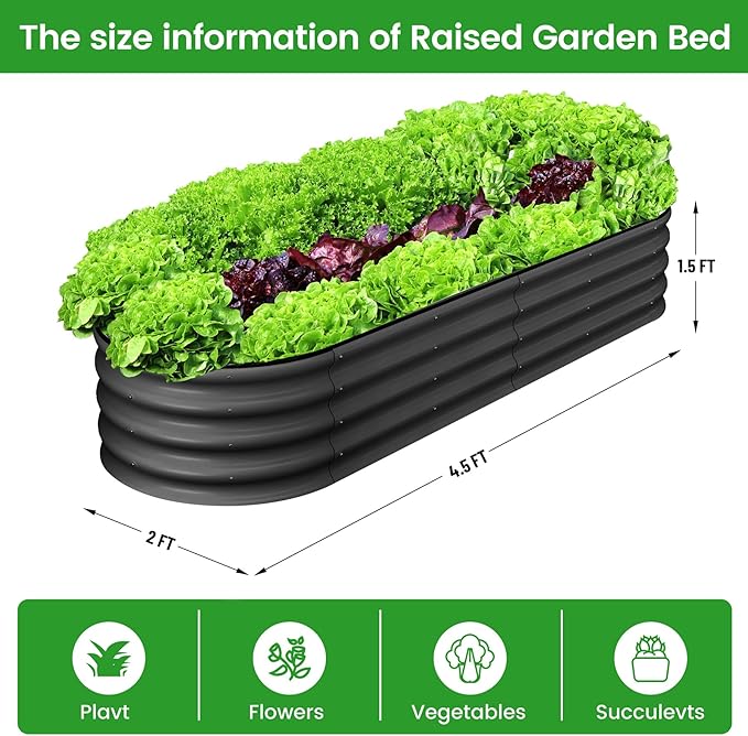 2 Pcs 4.5x2x1.5ft Oval Raised Garden Bed,Galvanized Raised Beds,Open-Ended Base Metal Raised Planter Beds,Garden Bed Outdoor,Planter Raised Boxes for Vegetables, Flowers,Tool-Free Asse,Gray-HomvellaHome