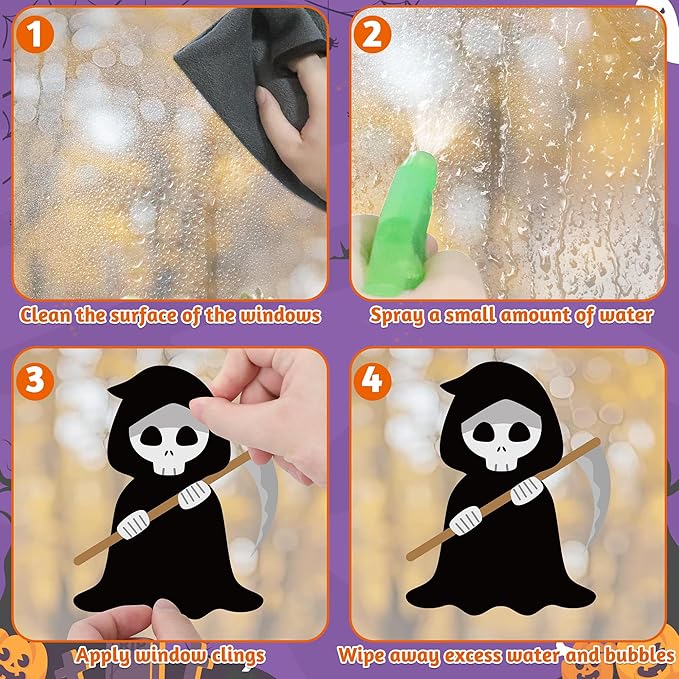 115PCS Halloween Window Clings, 9 Sheets Halloween Decorations, Cute Witch Tree Zombie Ghost Patterns PVC Window Stickers for Treat or Trick Party Favors Decal Supplies Decor Accessories-HomvellaHome