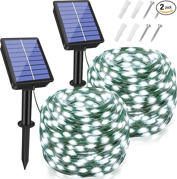 2 Pack Solar String Lights Total 240LED 80FT, IP67 Waterproof Solar Lights for Outside with 8 Modes, Upgraded Solar Panel Fairy Lights for Garden Party Wedding Decorations (Cool White) …-HomvellaHome