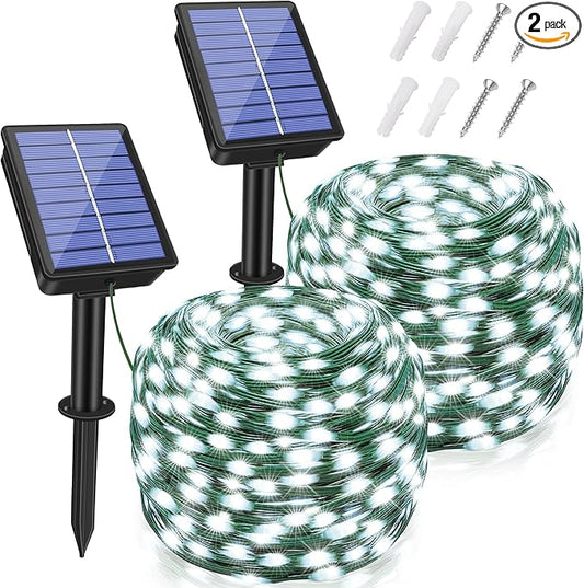 2 Pack Solar String Lights Total 240LED 80FT, IP67 Waterproof Solar Lights for Outside with 8 Modes, Upgraded Solar Panel Fairy Lights for Garden Party Wedding Decorations (Cool White) …-HomvellaHome