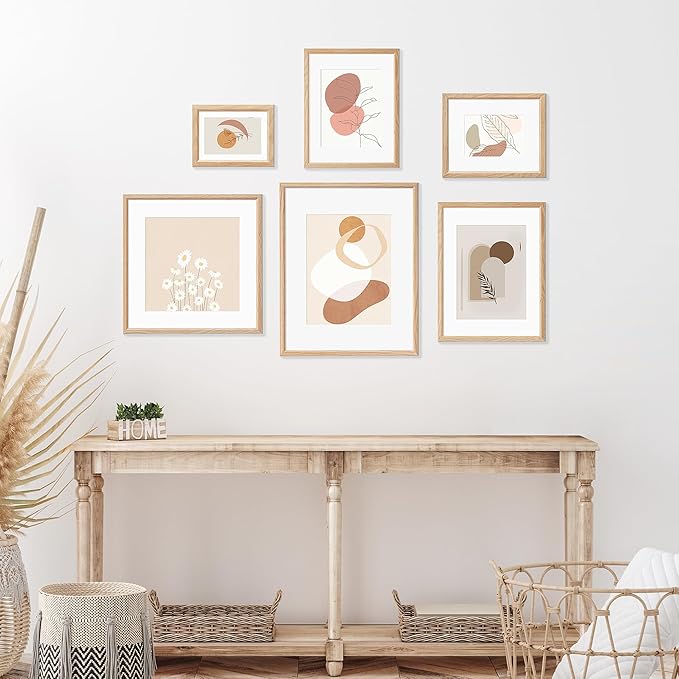 16x16 Picture Frame Set of 4 Natural Solid Oak Photo Frames with 12x12 Removable Mat Wall Hanging Large Handcrafted Frame with HD Plexiglass Wall and Tabletop Display Large Poster Frame-HomvellaHome