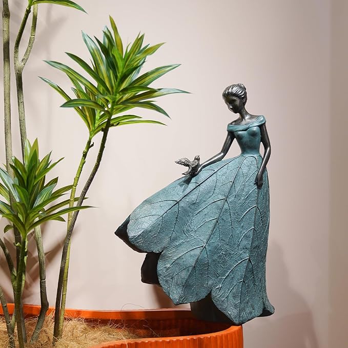 Guichifun Fairy Statue Collection Home Decoration - Leaf Angel Girls Resin Home Decor for Outside or Inside Rustic Garden Outdoor Yard Decorations Figurines Gift 14.25 x 9 x 20.25 Inch-HomvellaHome