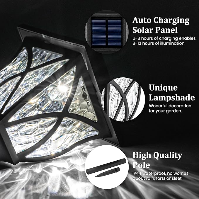 GIGALUMI Solar Lights Outdoor Waterproof, 6 Pack LED Solar Garden Lights, Solar Lights for Outside, Garden Decor for Yard, Patio, Landscape, Planter, Walkway (Cold White)-HomvellaHome